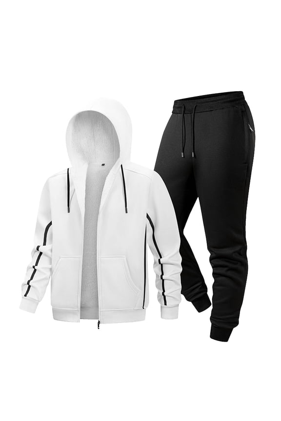 Hooded Sweatsuits for Men 2 Piece Outfits Plus Size Fleece Lined Warm Zip Up Drawstring Hoodies with Jogger Pants Fall Winter Soft Cozy Tracksuit Sets with Pockets
