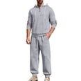 thumbnail image 1 of Gytharion Hooded Sweatsuits for Men 2 Piece Sportwear Outfits Solid Casual Long Sleeve Button Drawstring Hoodie and Jogger Sweatpants Sets Loose Comfy Jacquard Tracksuit Sets, 1 of 9