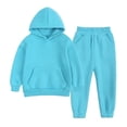 thumbnail image 1 of Gytharion Kids 2PC Fleece Lined Sweatsuits Warm Thickened Solid Color Hoodies Suits Kangaroo Pocket Pullover Sweatshirts and Elastic Wasit Jogger Pants Outfits for Fall and Winter,1Y-13Y, 1 of 4