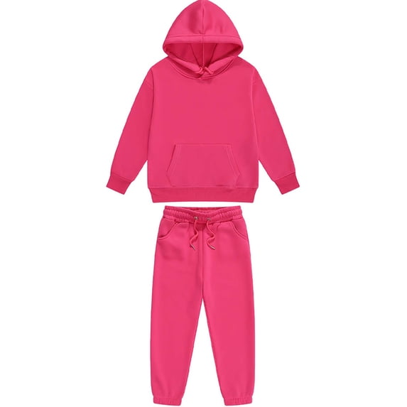 Gytharion Kids 2PC Winter Warm Hooded Sweatsuits Long Sleeve Kangaroo Pocket Pullover Hoodies with Drawstring Elastic Waist Jogger Sweatpants Tracksuits Solid Color Soft Casual Sweatshirt Sets,2Y-13Y