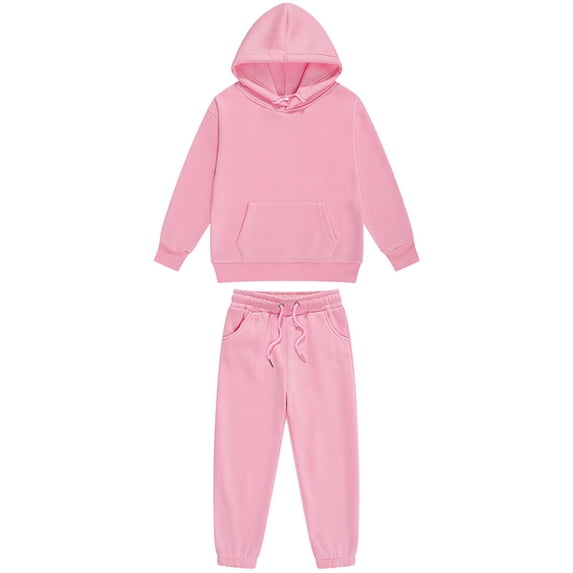 Gytharion Kids 2PC Winter Warm Hooded Sweatsuits Long Sleeve Kangaroo Pocket Pullover Hoodies with Drawstring Elastic Waist Jogger Sweatpants Tracksuits Solid Color Soft Casual Sweatshirt Sets,2Y-13Y
