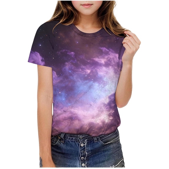 Gytharion Kids Boys Girls Tee Tops Fashion Casual Starry Sky Print Crew Neck Pullover T-Shirts Summer Soft Comfy Short Sleeve Blouses for Boys Girls, 3-14 Years