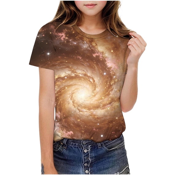 Gytharion Kids Boys Girls Tee Tops Fashion Casual Starry Sky Print Crew Neck Pullover T-Shirts Summer Soft Comfy Short Sleeve Blouses for Boys Girls, 3-14 Years