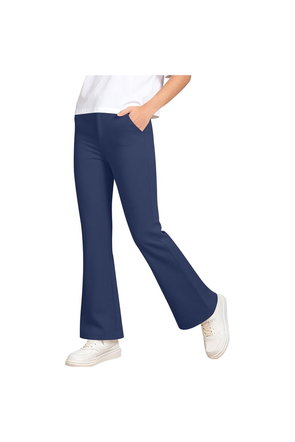 Kids Flare Leggings for Girls 5-15 Years, Stretch Slim Fit Bell Bottom School Uniform Pants Fashion Casual High Waisted Bootcut Pants with Pockets