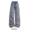 thumbnail image 1 of Gytharion Kids Jeans for Girls 5-15 Years, Teen Girls Cute Star Decoration Elastic Waist Jeans Lightweight Baggy Wide Leg Denim Pants with Pockets, 1 of 7