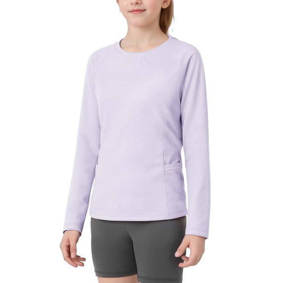 Gytharion Kids Long Sleeve Tops for Boys Girls 4-15 Years, Spring Summer Solid Breathable Quick-Dry Blouses Soft Comfy Crew Neck Sun Protection Shirts with Pockets