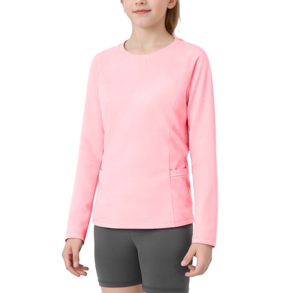Gytharion Kids Long Sleeve Tops for Boys Girls 4-15 Years, Spring Summer Solid Breathable Quick-Dry Blouses Soft Comfy Crew Neck Sun Protection Shirts with Pockets