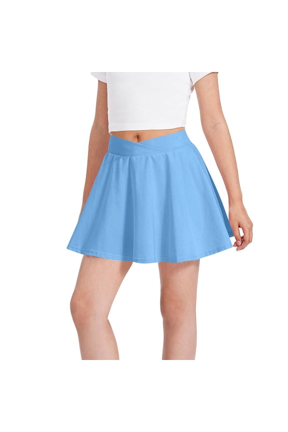 Kids Mini Athletic Skirts for Girls 5-15 Years, Summer Solid Casual Elastic Hgih Waist Workout Sport Short Skirt Teen Girls Soft Comfy Tennis Golf Skirts
