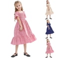thumbnail image 1 of Gytharion Kids Short Sleeve Dresses for Girls 2-13 Years, Summer Solid Casual Square Neck Backless Princess Dress Little Girls Flowy A-Line Ruffle Swing Mid-Length Sundresses, 1 of 8