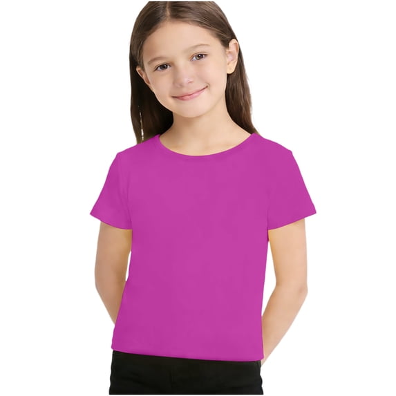 Gytharion Kids Summer T-Shirts for Girls 1-10 Years, Cute Solid Bow Crew Neck Pullover Tops Toddler Girls Soft Comfy Short Sleeve Blouses