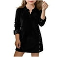 thumbnail image 1 of Gytharion Kids Velvet Dresses for Girls 5-14 Years, Soft Comfy Long Sleeve Lapel Shirt Dress Little Girls Elegant Glitter Sequin Evening Party Mini Dresses, 1 of 4