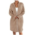 thumbnail image 1 of Gytharion Knee-Length Hooded Robes for Women Soft Comfy Flannel Fleece Bathrobe Solid Casual Full Zip Fuzzy Spa Robe Loose Warm Long Sleeve Plush House Coat, 1 of 5