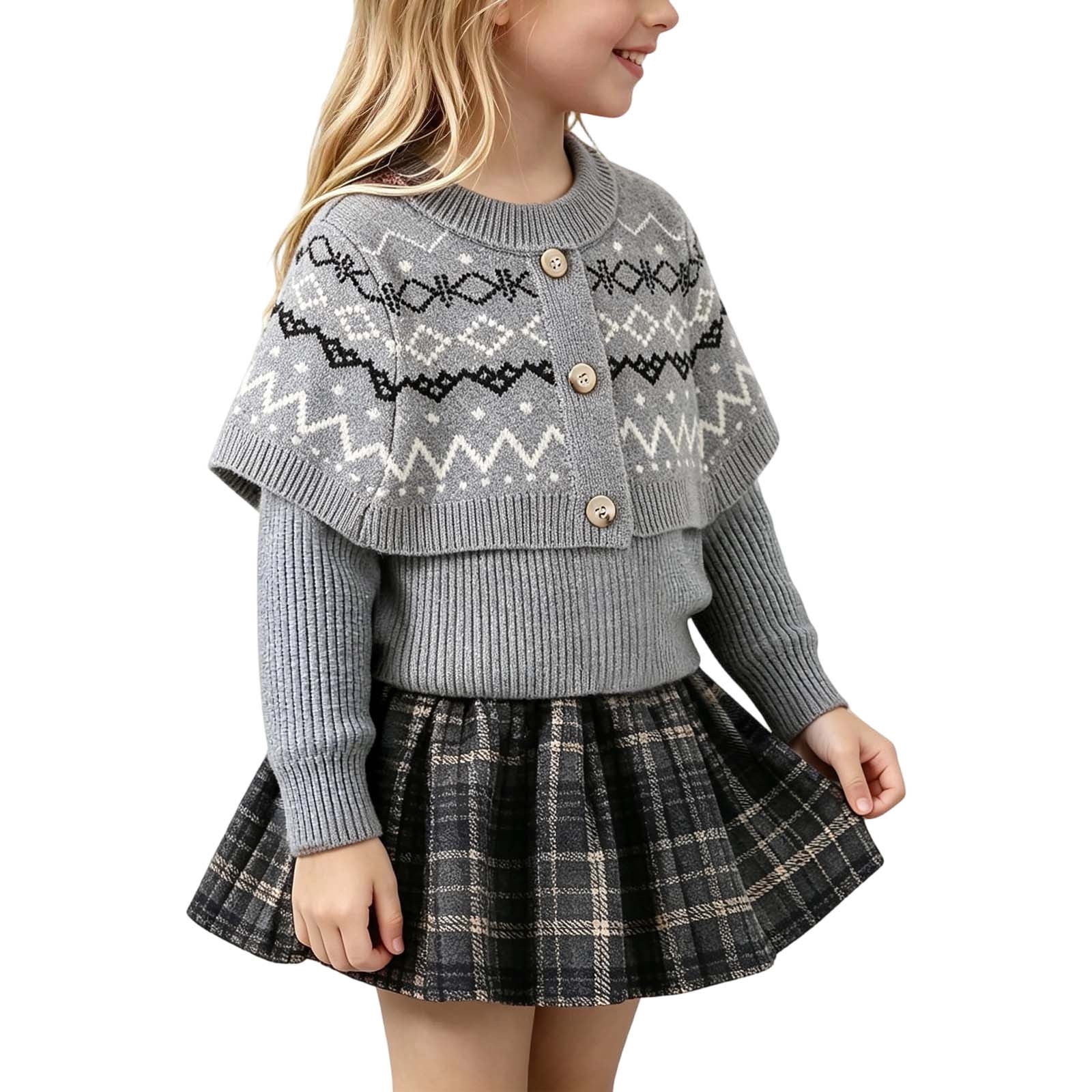 Mini Mllk Gytharion Knit Set for Girls Winter Crew Neck Top and Mini Skirt Outfit ...