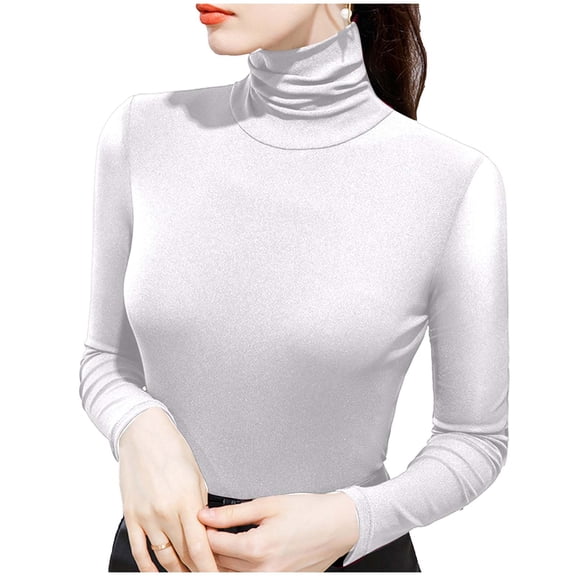 Gytharion Long Sleeve Shirts for Women Fashion Solid Casual Turtleneck Blouse Fall Soft Comfy Warm Pullover Top Stretchy Slim Fit Basic Shirt
