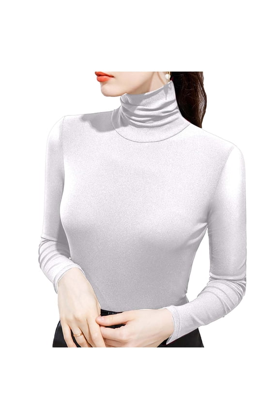 Long Sleeve Shirts for Women Fashion Solid Casual Turtleneck Blouse Fall Soft Comfy Warm Pullover Top Stretchy Slim Fit Basic Shirt