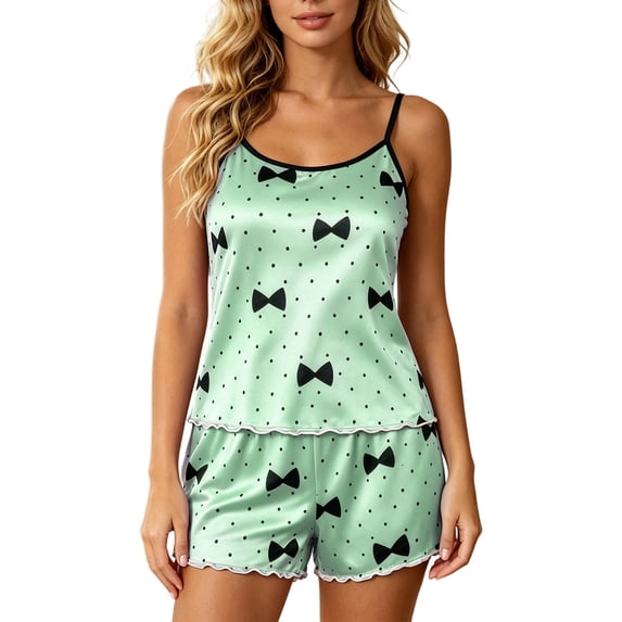 Gytharion Lounge Pj Sets for Women Plus Size Summer 2-Piece Pajama Sets Short Printed Camisole with Elastic Waist Ruffle Shorts Women's Home Sleepwear Sets