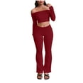 thumbnail image 1 of Gytharion Lounge Sets for Women 2 Piece Outfits Long Sleeve Off The Shoulder Tops and Elastic Waist Long Pants Sets Fashion Slim Fit Tracksuit Sets for Prom Party, 1 of 7