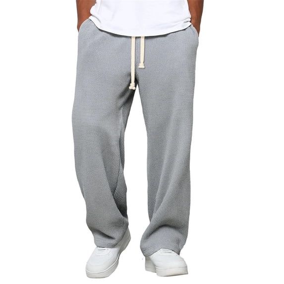 Gytharion Lounge Sweatpants for Men Fall Loose Comfy Open Bottom Athletic Pants Fashion Solid Casual Elastic Waist Drawstring Waffle Sweatpants with Pockets