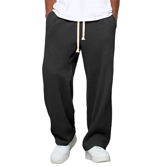Gytharion Lounge Sweatpants for Men Fall Loose Comfy Open Bottom Athletic Pants Fashion Solid Casual Elastic Waist Drawstring Waffle Sweatpants with Pockets
