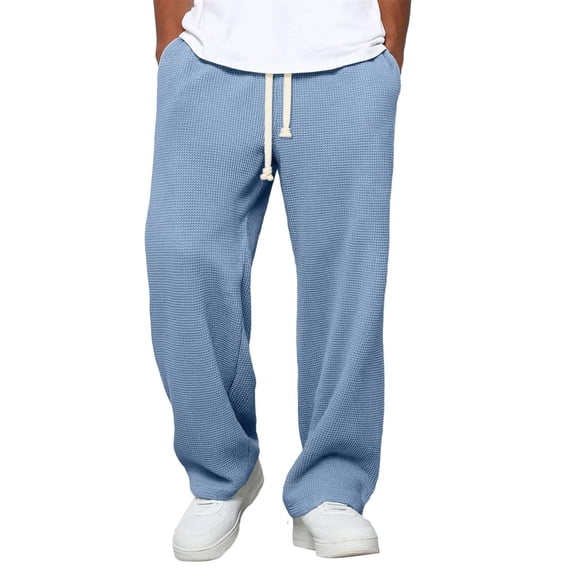 Gytharion Lounge Sweatpants for Men Fall Loose Comfy Open Bottom Athletic Pants Fashion Solid Casual Elastic Waist Drawstring Waffle Sweatpants with Pockets