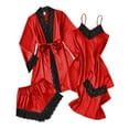 thumbnail image 1 of Gytharion Matching Pajama Sets for Women 4PC Silk Loungewear Set Soft Comfy Satin Nightdress Robe Cami Top and Short Pj Sets Lightweight Casual Lace Trim Sleepwear Outfit, 1 of 6