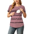 thumbnail image 1 of Gytharion Maternity Nursing Blouse for Women Round Neck Stripes Breastfeeding Tshirts Fashion Casual Short Sleeve Pregnancy Tops, 1 of 6