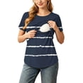 thumbnail image 1 of Gytharion Maternity Nursing Blouse for Women Round Neck Stripes Breastfeeding Tshirts Fashion Casual Short Sleeve Pregnancy Tops, 1 of 6