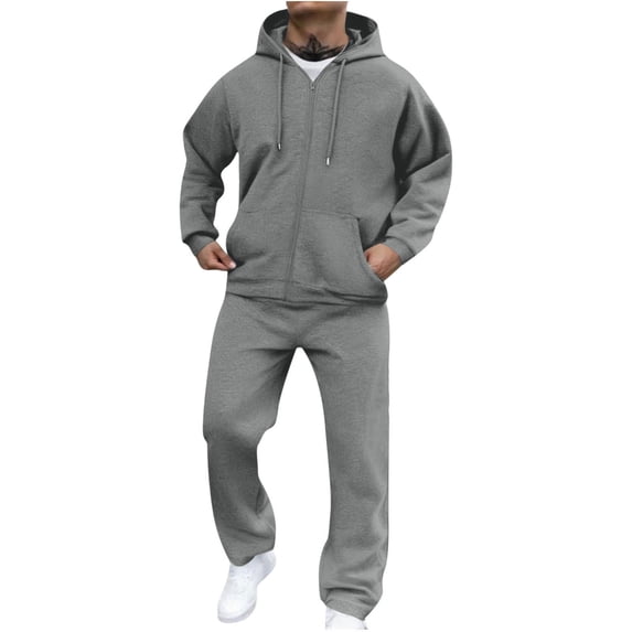 Gytharion Men's 2 Piece Big and Tall Classic Full Zip Sweatsuits Solid Color Long Sleeve Hoodies with Drawstring Elastic Waist Straight Leg Sweatpants Tracksuits Active Jogging Suits