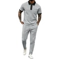 thumbnail image 1 of Gytharion Men's 2 Piece Classic Walffe Sets Turn-down Collar Zippered Short Sleeve Tops with Drawstring Long Pants Sets Soild Color Casual Outfits, 1 of 5
