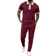 thumbnail image 1 of Gytharion Men's 2 Piece Classic Walffe Sets Turn-down Collar Zippered Short Sleeve Tops with Drawstring Long Pants Sets Soild Color Casual Outfits, 1 of 5