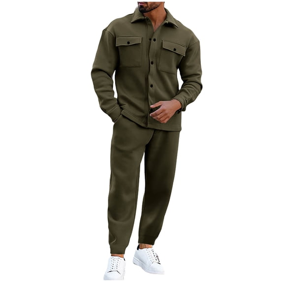 Gytharion Men's 2 Piece Outfit Sets Lightweight Casual Botton Down Lapel Cardigan Jacket and Drawstring Jogging Sweatpants Sets Loose Comfy Long Sleeve Tracksuits with Pockets