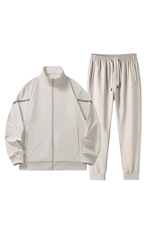 Men's 2 Piece Tracksuit Sets Plus Size Long Sleeve Full Zip Athletic Shirts with Drawstring Elastic Waist Joggers Lightweight Casual Sweat Suit Sets with Pockets