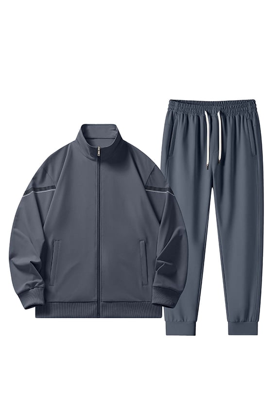 Men's 2 Piece Tracksuit Sets Plus Size Long Sleeve Full Zip Athletic Shirts with Drawstring Elastic Waist Joggers Lightweight Casual Sweat Suit Sets with Pockets