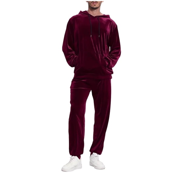 Gytharion Men's 2 Piece Velour Hooded Sweatsuits Big&Tall Soft Gold Velvet Jogging Suits Long Sleeve Kangaroo Pocket Hoodies with Drawstring Elastic Waist Tapered Joggers Tracksuits