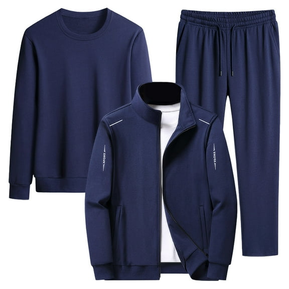 Gytharion Men's 3 Piece Fall Outfits Plus Size Long Sleeve Full Zip Jackets Crew Neck Shirts and Elastic Waist Pants Sweatsuit Sets Solid Casual Gym Workout Tracksuit Sets with Pockets