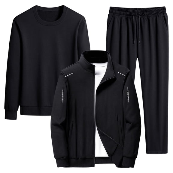 Gytharion Men's 3 Piece Fall Outfits Plus Size Long Sleeve Full Zip Jackets Crew Neck Shirts and Elastic Waist Pants Sweatsuit Sets Solid Casual Gym Workout Tracksuit Sets with Pockets