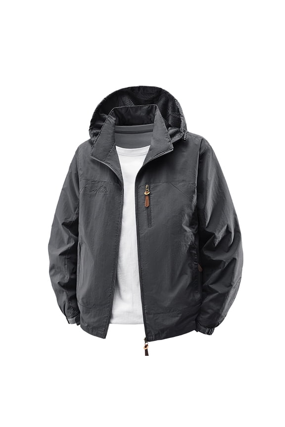 Men's Big and Tall Punching Jackets Fashion Solid Full Zip Waterproof Jacket with Detachable Hood Lightweigt Casual Muiti-Pockets Outdoor Camping Hiking Jackets
