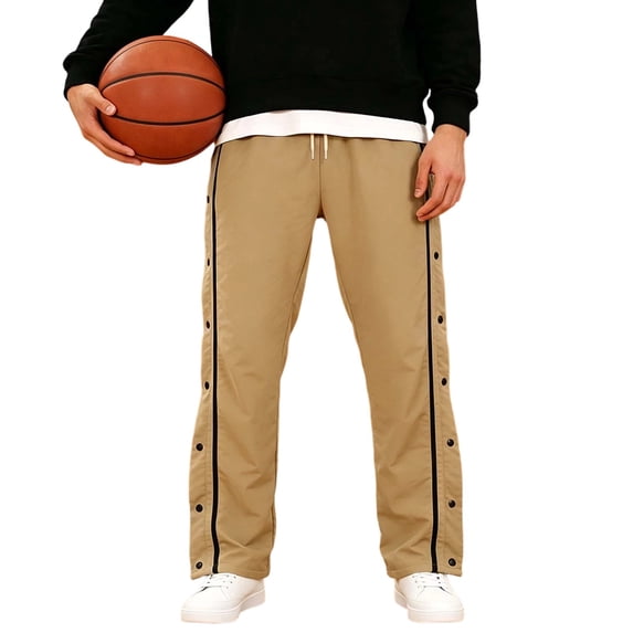 Gytharion Men's Big & Tall Side Button Opening Joggers Basketball Athletic Casual Trousers with Pockets Solid Color Straight Leg Track Pants