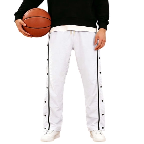 Gytharion Men's Big & Tall Side Button Opening Joggers Basketball Athletic Casual Trousers with Pockets Solid Color Straight Leg Track Pants