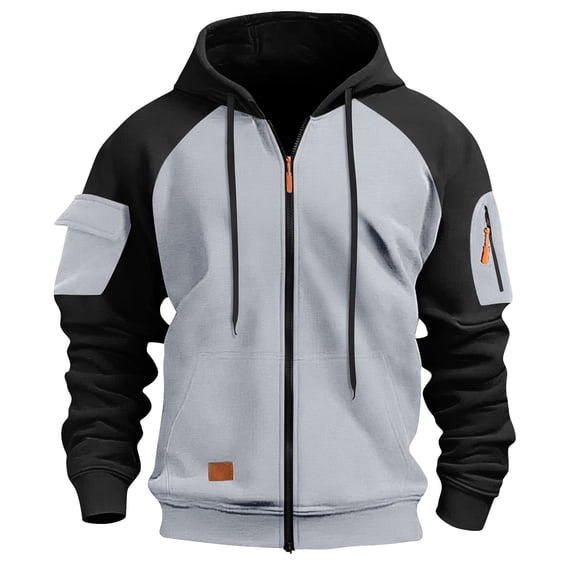 Gytharion Men's Big and Tall Color-blocking Zip-up Hoodies Long Sleeve Drawstring Hooded Sweatshirts Casual Fashion Jackets with Arm Pockets