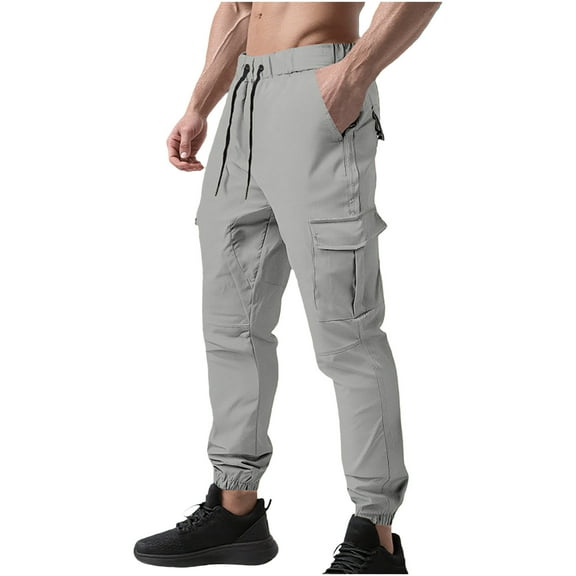 Gytharion Men's Cargo Pants Fashion Solid Elastic Waist Drawstring Joggers Lightweight Casual Outdoor Workout Sweatpants Stretch Cinch Bottom Hiking Pants with Multi Pockets