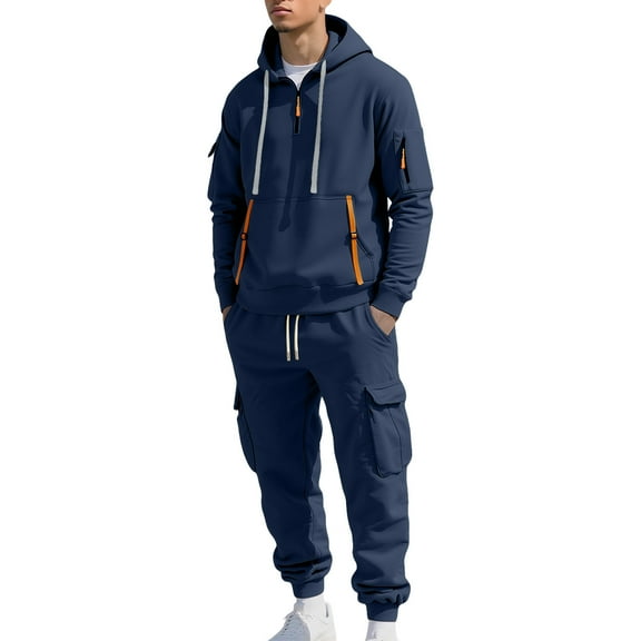 Gytharion Men's Cargo Sweatsuits Fashion Long Sleeve Half Zip Hoodie and Jogging Sweatpants 2 Piece Outfits Loose Comfy Multi-Pockets Tracksuit Sets for Men