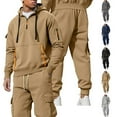 thumbnail image 1 of Gytharion Men's Cargo Sweatsuits Fashion Long Sleeve Half Zip Hoodie and Jogging Sweatpants 2 Piece Outfits Loose Comfy Multi-Pockets Tracksuit Sets for Men, 1 of 9