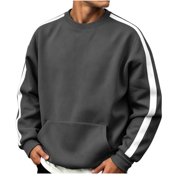 Gytharion Men's Contrast Stripe Sweatshirts Crew Neck Kangaroo Pockets Ribbed Cuffs Comfortable Pullovers Fall Winter Sports Sweatshirts