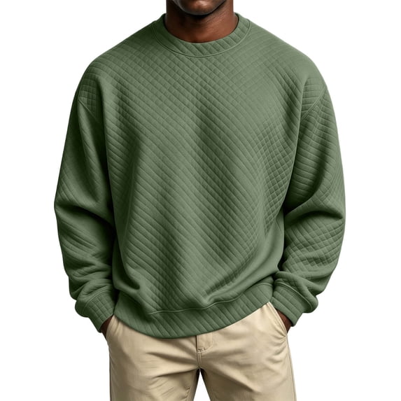 Gytharion Men's Diamond Quilted Sweatshirts Crew Neck Oversized Solid Color Comfortable Pullovers Fall Classic Pullover Tops