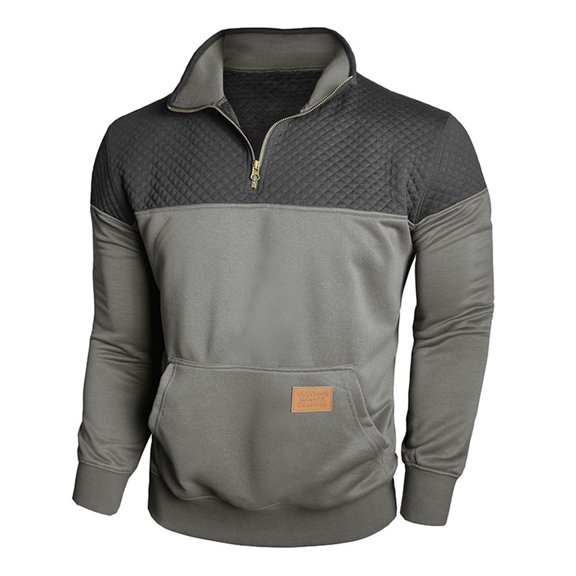 Gytharion Men's Fall Sweatshirts Fashion Colorblocking Long Sleeve Stand Collar Pullover Top Lightweight Loose Quarter-zip Drop Shoulder Sweatshirt with Pocket
