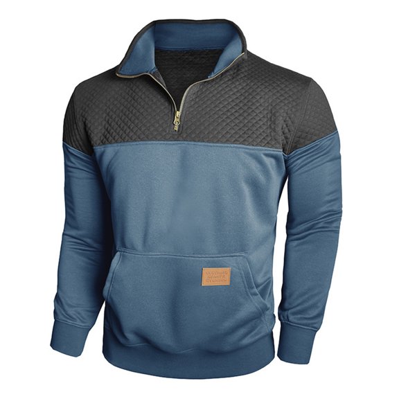 Gytharion Men's Fall Sweatshirts Fashion Colorblocking Long Sleeve Stand Collar Pullover Top Lightweight Loose Quarter-zip Drop Shoulder Sweatshirt with Pocket
