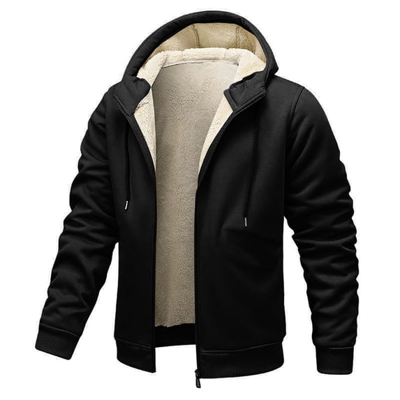 Gytharion Men's Fleece Lined Jackets Plus Size Thick Warm Full Zip Drawstring Hooded Jacket with Pockets Winter Loose Cozy Long Sleeve Warm Coats for Men
