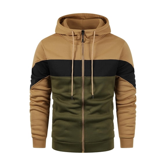 Gytharion Men's Gym Workout Hooded Jackets Plus Size Full Zip Color Block Outdoor Sport Coats Lightweight Casual Long Sleeve Drawstring Hooded Sweatshirt with Pockets