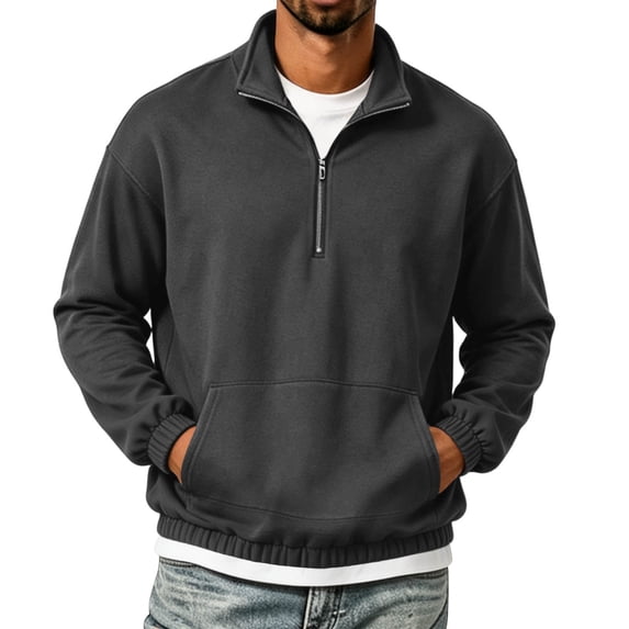 Gytharion Men's Half-zip Sweatshirts Mock Neck Kangaroo Pockets Solid Color Cozy Pullovers Winter Warm Classic Pullover Tops